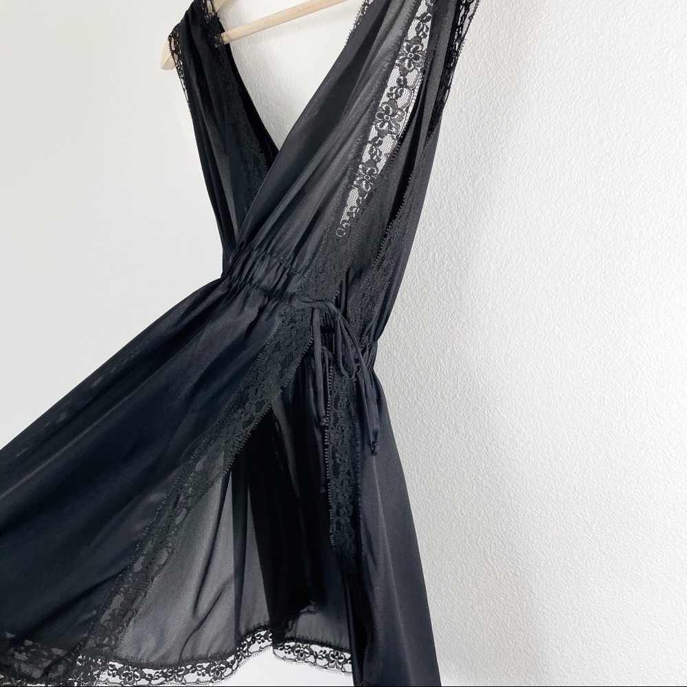 Vintage delicate black lace open sides slip lingerie dress - Picture 5 of 6